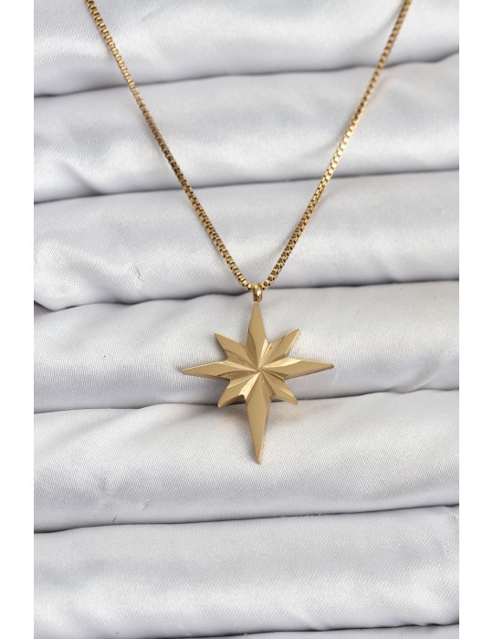 316L Çelik Zincir Gold Renk Kutup Yıldızı Model 60 cm Zincir Kadın Kolye - TJ-BKO10759