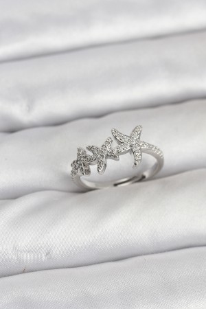 Pirinç Yıldız Model Gümüş Renk Kadın Yüzük - TJ-BYK3916