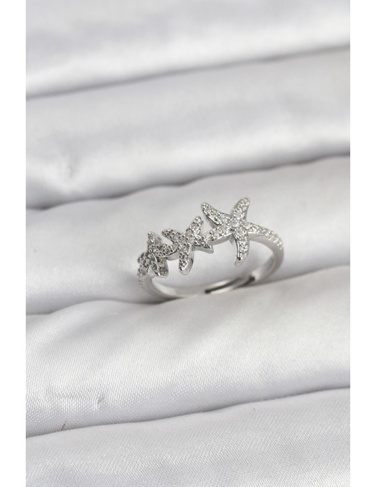 Pirinç Yıldız Model Gümüş Renk Kadın Yüzük - TJ-BYK3916