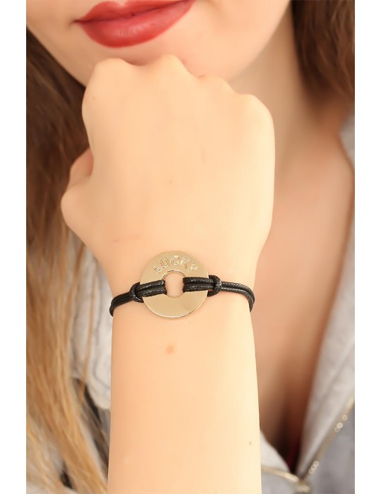 LUCKY (Şanslı) Siyah Deri İpli Unisex Mood Bileklik - TJ-BB1982