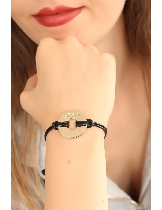 OKAY (İyi) Siyah Deri İpli Unisex Mood Bileklik - TJ-BB1983