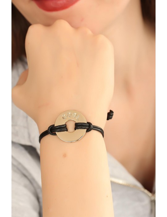 COOL (Havalı) Siyah Deri İpli Unisex Mood Bileklik - TJ-BB1984