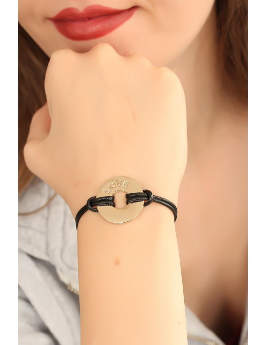 LOVE (Aşık) Siyah Deri İpli Unisex Mood Bileklik - TJ-BB1986