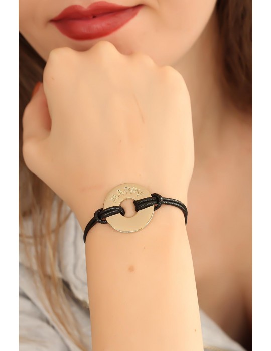 HAPPY (Mutlu) Siyah Deri İpli Unisex Mood Bileklik - TJ-BB1987