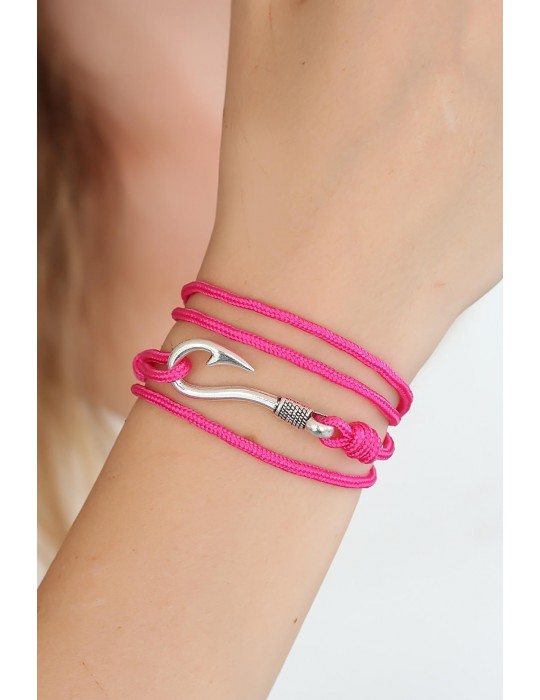 Fuşya Renk Gümüş Metal Kancalı Bayan Çoklu Bileklik - TJ-BB2374-KS