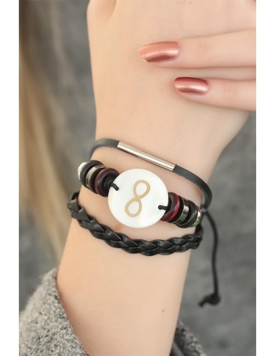 Siyah Renkli Sonsuzluk Tasarım Çoklu Deri Bayan Bileklik - TJ-BB2701-KS