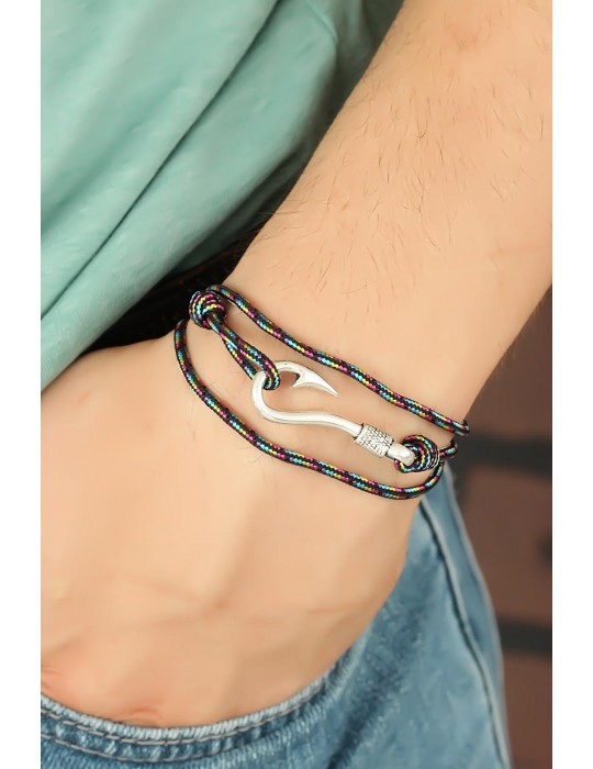 Çizgi Desenli Metal Kancalı Erkek Bileklik - TJ-EB2239-KS