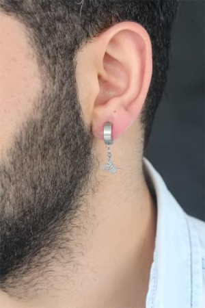 Silver Renk Kaplama Osmanlı Tuğra Figürlü Kıstırmalı Çelik Erkek Küpe - TJ-EKP117 Silver Renk Kaplama Osmanlı Tuğra Figürlü Kıstırmalı Çelik Erkek Küpe - TJ-EKP117