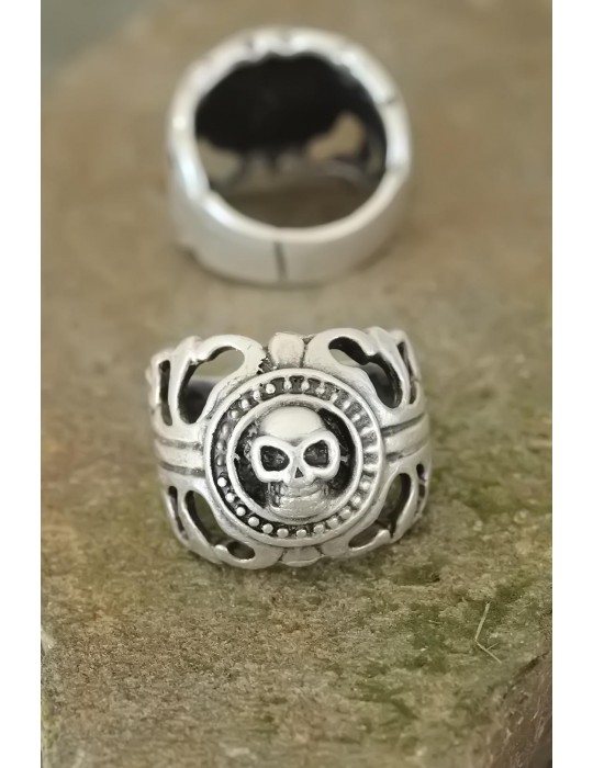 Eskitme Gümüş Renk Metal Kuru Kafa Tasarım Ayarlamalı Erkek Yüzük - TJ-EY230-KS