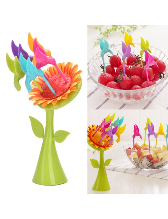 Plastik Meyve Çatal Ayçiçeği 5 Kuşlar Çatal Set