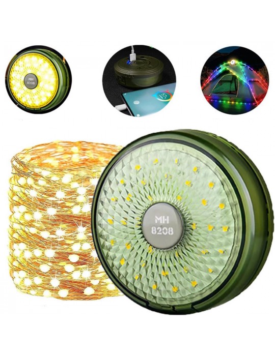 Şarjlı 10 Metre Ledli Şarj Göstergeli 8 Işık Modlu Hareketli Ve Flaşör Modlu Kamp Lambası Led Işık