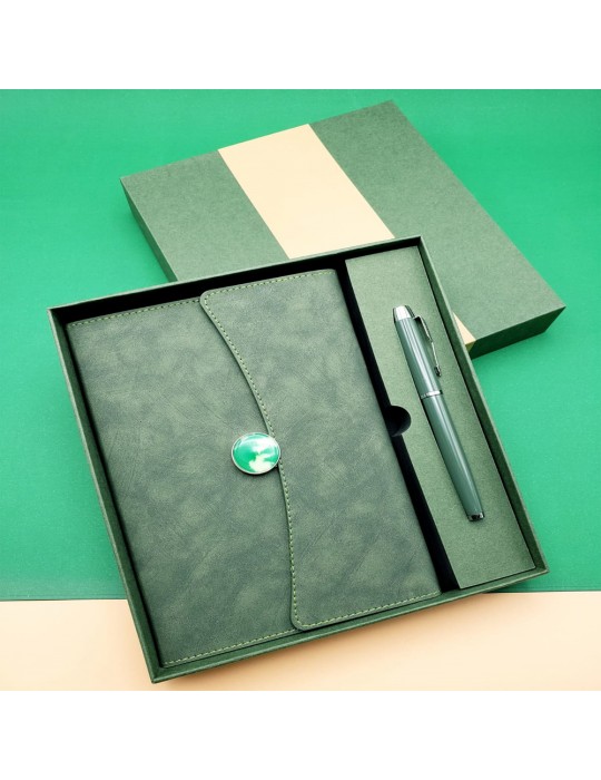 Özel Kutulu Deri Defter Ve Roller Kalem Seti Yeşil