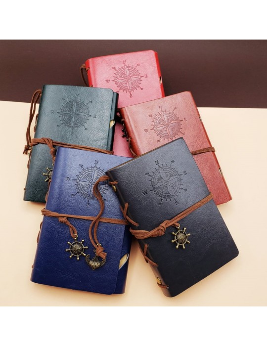 Küçük Boy Pusula Baskılı Deri Defter