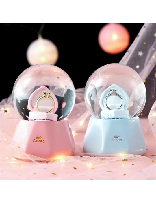 Tek Taş Yüzük Tasarımlı Büyük Boy Kar Küresi Mavi