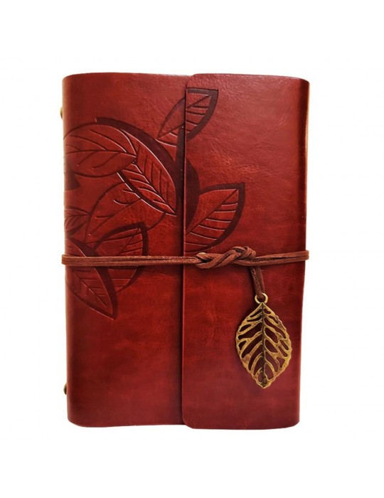 Yaprak Desenli Kahverengi Deri Defter