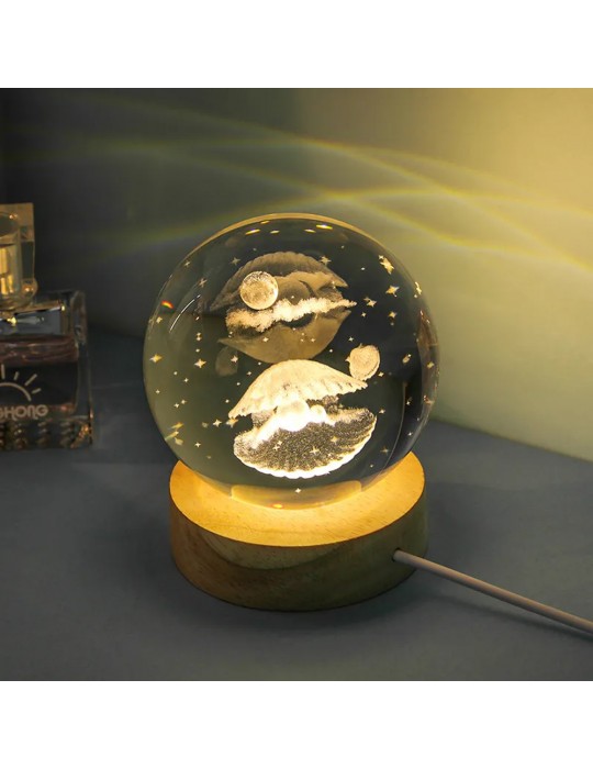 Işıklı Ahşap Altlıklı Cam Küre Deniz Anası