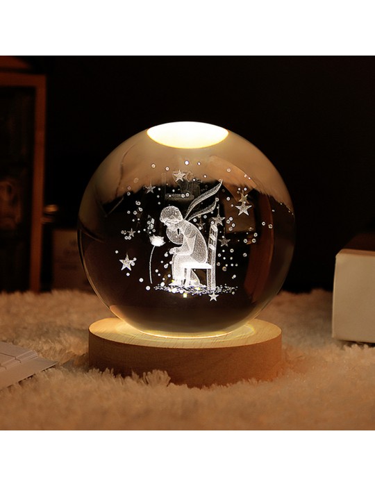 Ahşap Altlıklı Usbli Gece Lambası Küçük Prens Gün Işığı