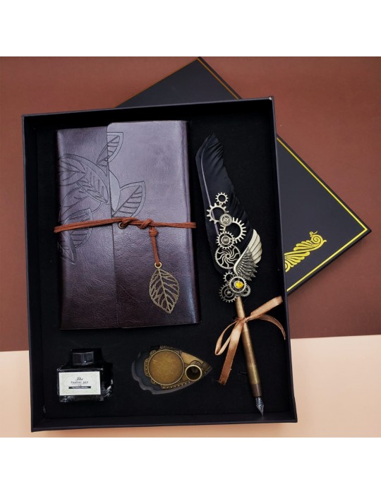 Tüylü Divit Hokka Kalem Seti Siyah