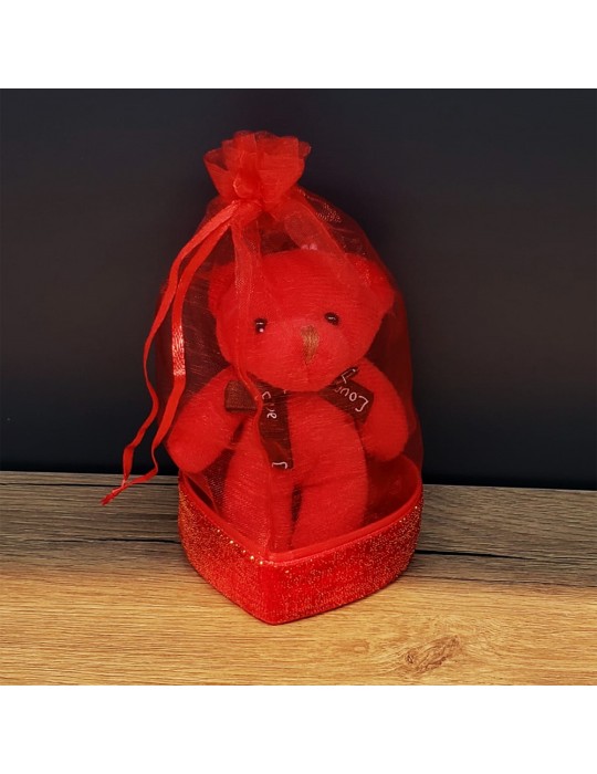 Hediyelik Kırmızı Tüllü Kese Ve Sevimli Ayıcık