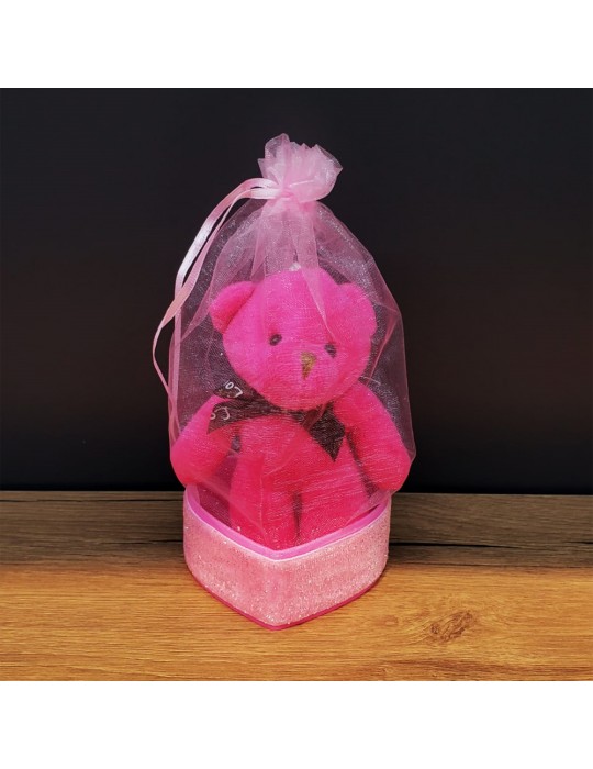 Hediyelik Pembe Tül Kese Ve Ayıcık