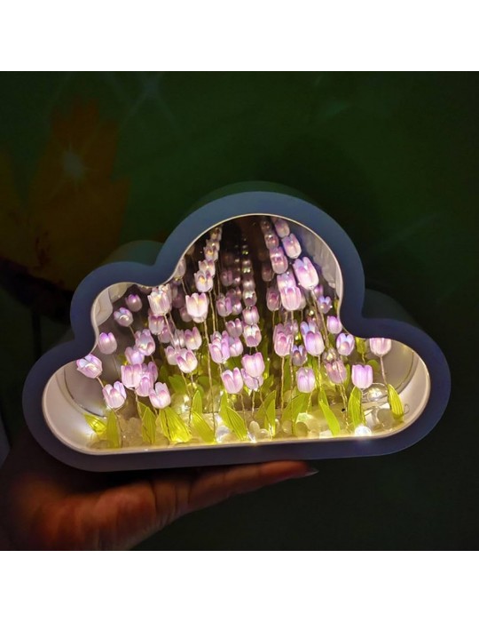 Bulut Tasarımlı Aynalı Lale Gece Lambası