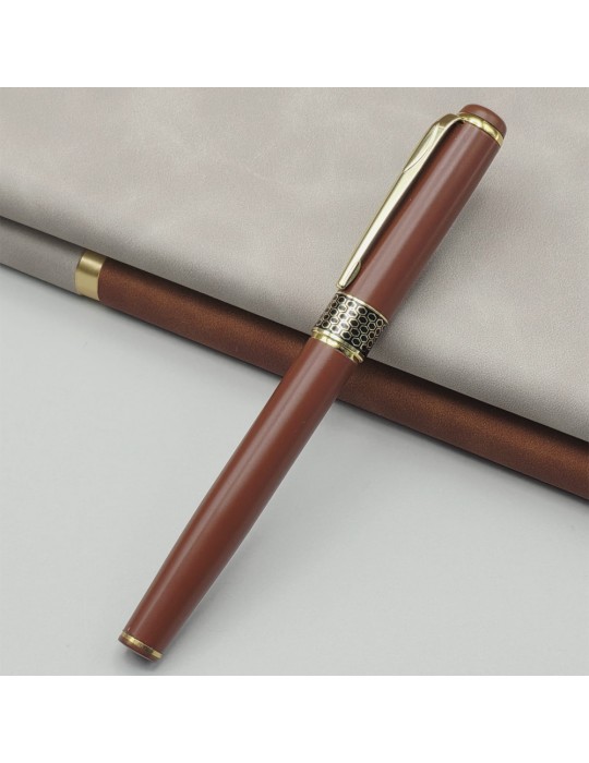 Gold İşlemeli Kahverengi Metal Roller Kalem