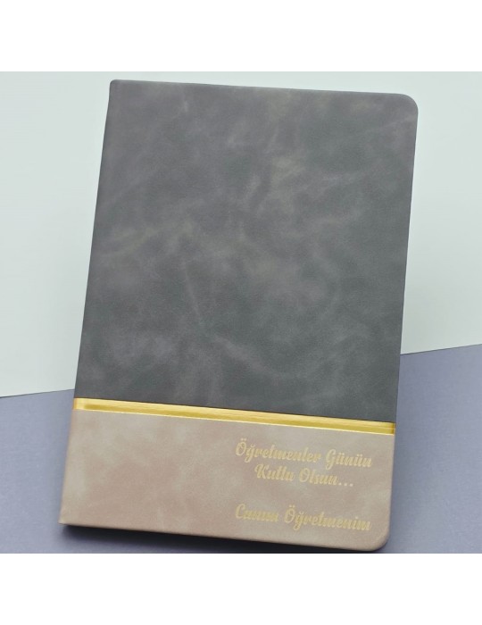Öğretmenler Günü Hediyesi Yazılı Deri Defter Gri