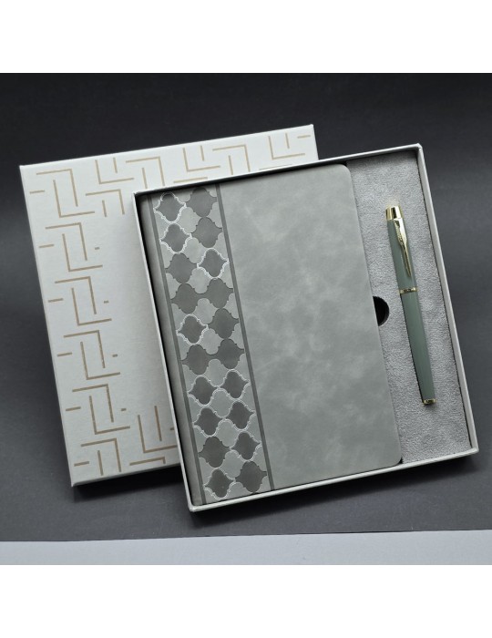 Kutulu Gri Defter Ve Metal Kalem Seti