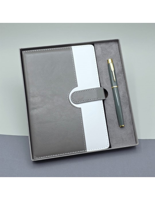 Gri Kutulu Deri Defter Roller Kalem Set