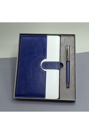 Mavi Beyaz Deri Kapaklı Defter Ve Metal Kalem Set Mavi Beyaz Deri Kapaklı Defter Ve Metal Kalem Set