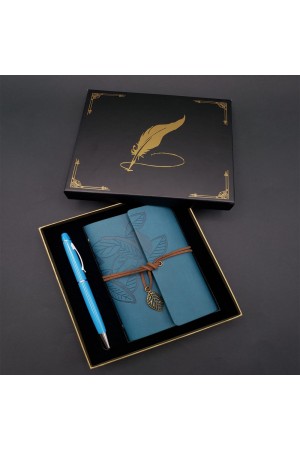 Metal Kalem ve Mavi Deri Defter Metal Kalem ve Mavi Deri Defter