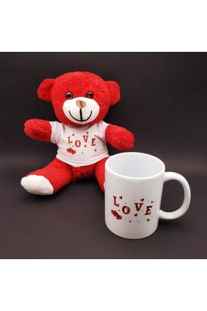 Love Tasarımlı Kupa Bardak Ve Kırmızı Ayıcık Seti Love Tasarımlı Kupa Bardak Ve Kırmızı Ayıcık Seti