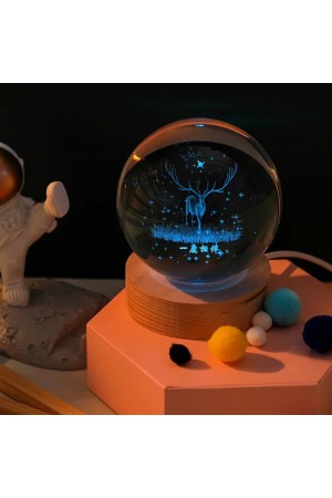 Ahşap Altlıklı Geyik Cam Küre RGB