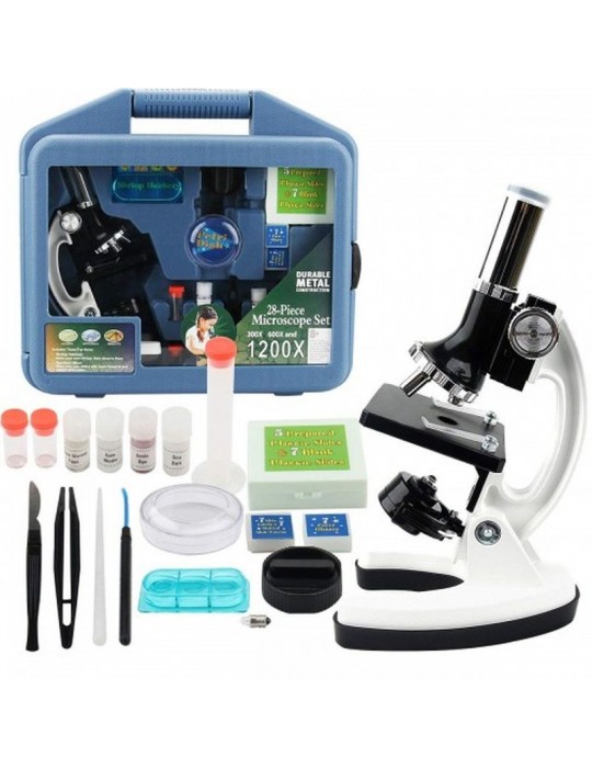 Mikroskop Taşınabilir Set 28 Parça Eğitim Mikroskop Kiti 300X 600X Ve 1200X Çocuklara