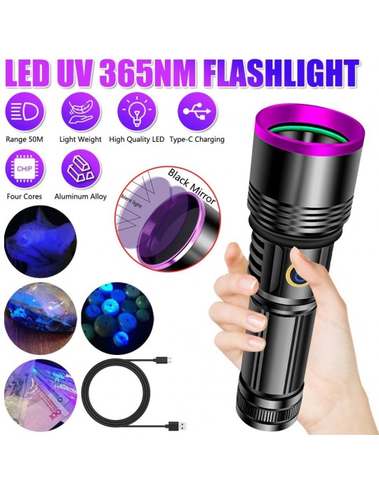 F.B.I F-365 UV 20W Şarjlı 26650 Pilli Profesyonel El Feneri