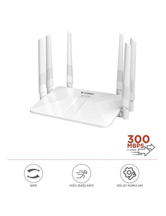 Beyaz Kablosuz 300Mbps WiFi Router 6 Güçlü Anten Geniş Kapsama 2.4GHz 4 Portlu WR50Q