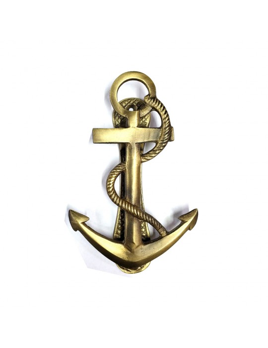 Antika Tarz Dekoratif Pirinç Halatlı, Çapa, Denizci, Gemici Kapı Tokmağı, Taktak - 170x60mm, Sarı