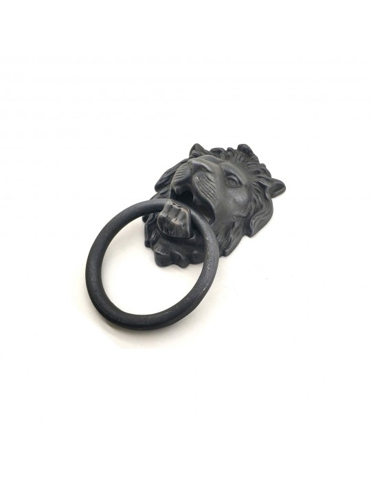 Antika Tarz Dekoratif Pirinç Aslan Kapı Tokmağı, Taktak - 102x130 mm, Oksit