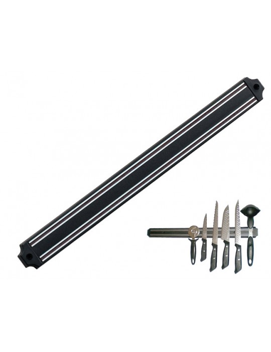 Mutfak Duvarına Monte Mıknatıslı Geniş Bıçak Tutucu Stand - 55 cm - Siyah - Paslanmaz Çelik