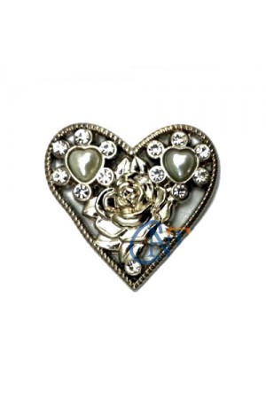 Taşlı Kalp Broş, Kutu, Sandık Süsü - Nikel, 1 Adet