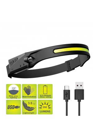 PS-001 5 Aydınlatma Modlu COB LED Sensörlü USB Şarj Edilebilir Dahili Pilli Kafa Lambası