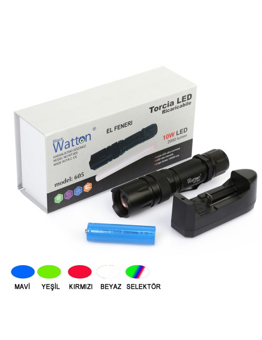 10W 2000 Lümen 4 Renk Güçlü EL Feneri Wt-605