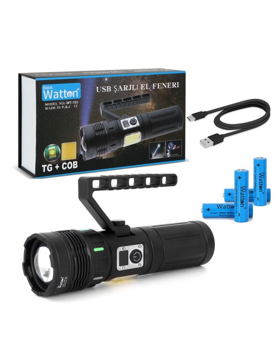 15.000 Lümen TG + COB LED Şarjlı El Feneri WT-703