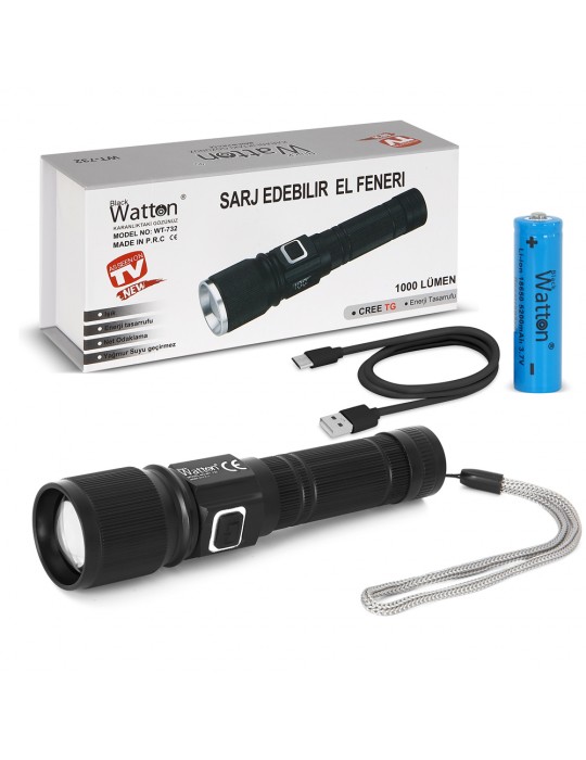 Cree TG Led 1000 Lümen Göstergeli Fonksiyonel El Feneri Wt-732
