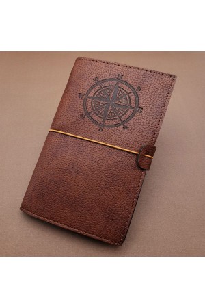 Kahverengi Pusula Temalı Deri Defter Kahverengi Pusula Temalı Deri Defter