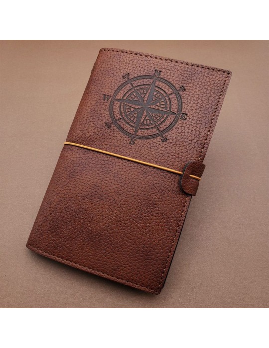 Kahverengi Pusula Temalı Deri Defter