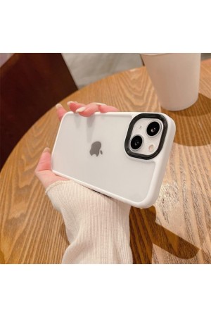 İPHONE 11 PRO MAX YANLARI RENKLİ SİLİKON PARLAK ARKA YÜZEYLİ TİGER HİBRİT KAPAK BEYAZ