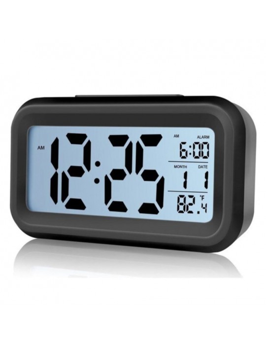Akıllı Dijital Masa Saati Alarmlı Karanlık Sensörlü Fotoselli Siyah