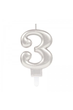 3 Rakam Mum Gümüş Renk 3 Rakam Mum Gümüş Renk