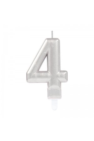 4 Rakam Mum Gümüş Renk 4 Rakam Mum Gümüş Renk